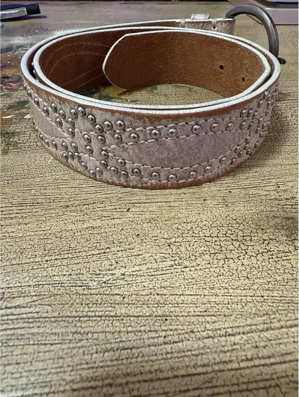 The Limited Light Pink Destressed Studded Belt Sz.S